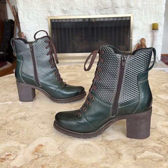 Dromedaris Hayley Leather Heeled Ankle Boots - Green/Brown - As New - Picture 5 of 12